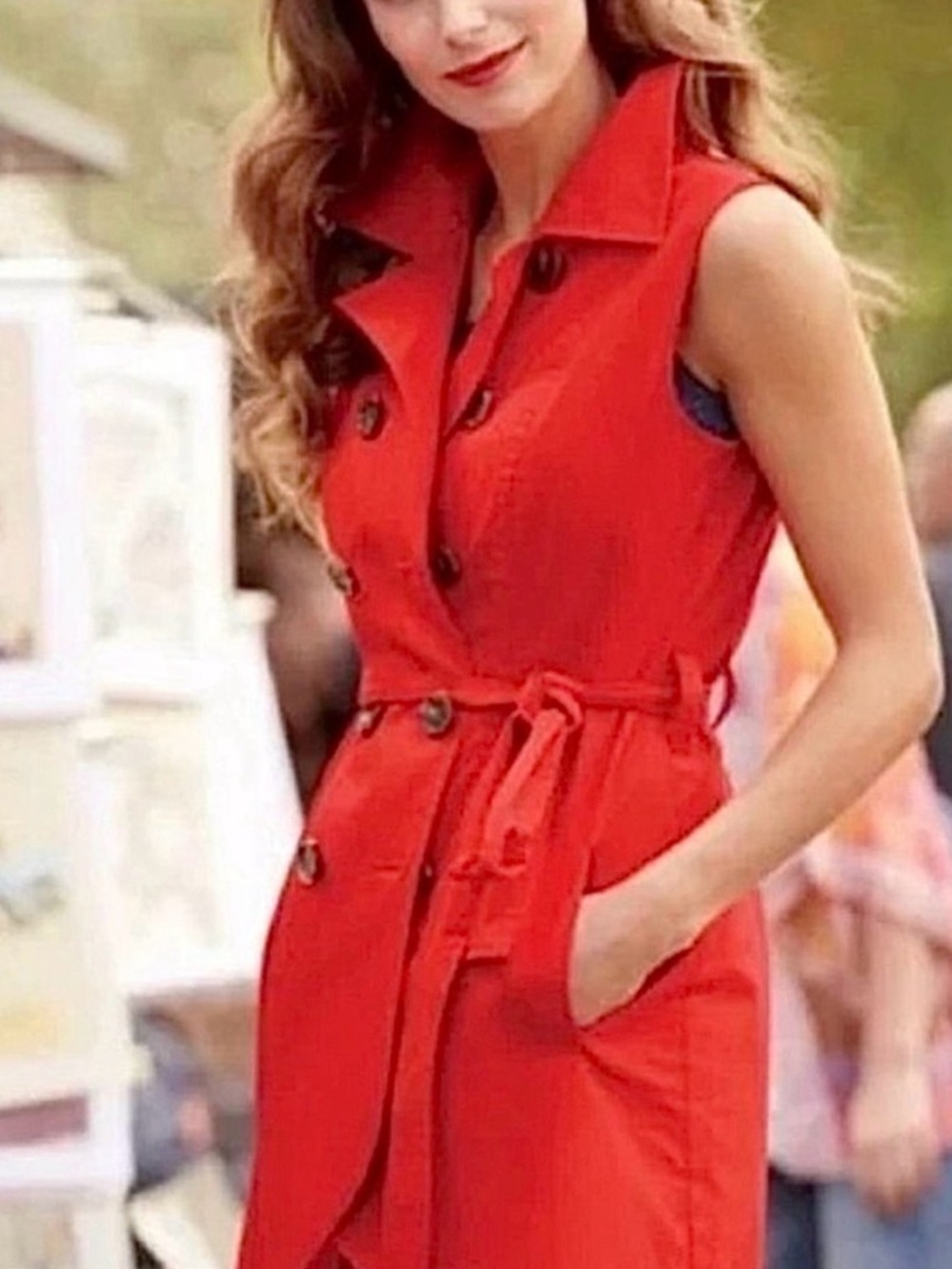 CAbi Convertible Jacket Trench Coat Vest Size 4 Red Trench